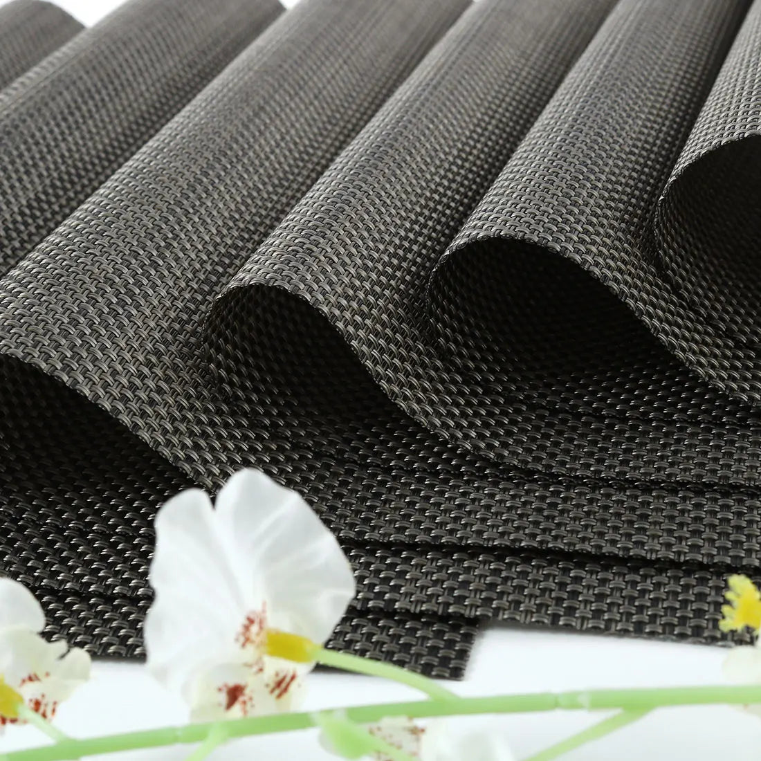 Heat Resistant Non-Skid Removable Pvc Table Mats Woven Placemats Dark Gray 6Pcs
