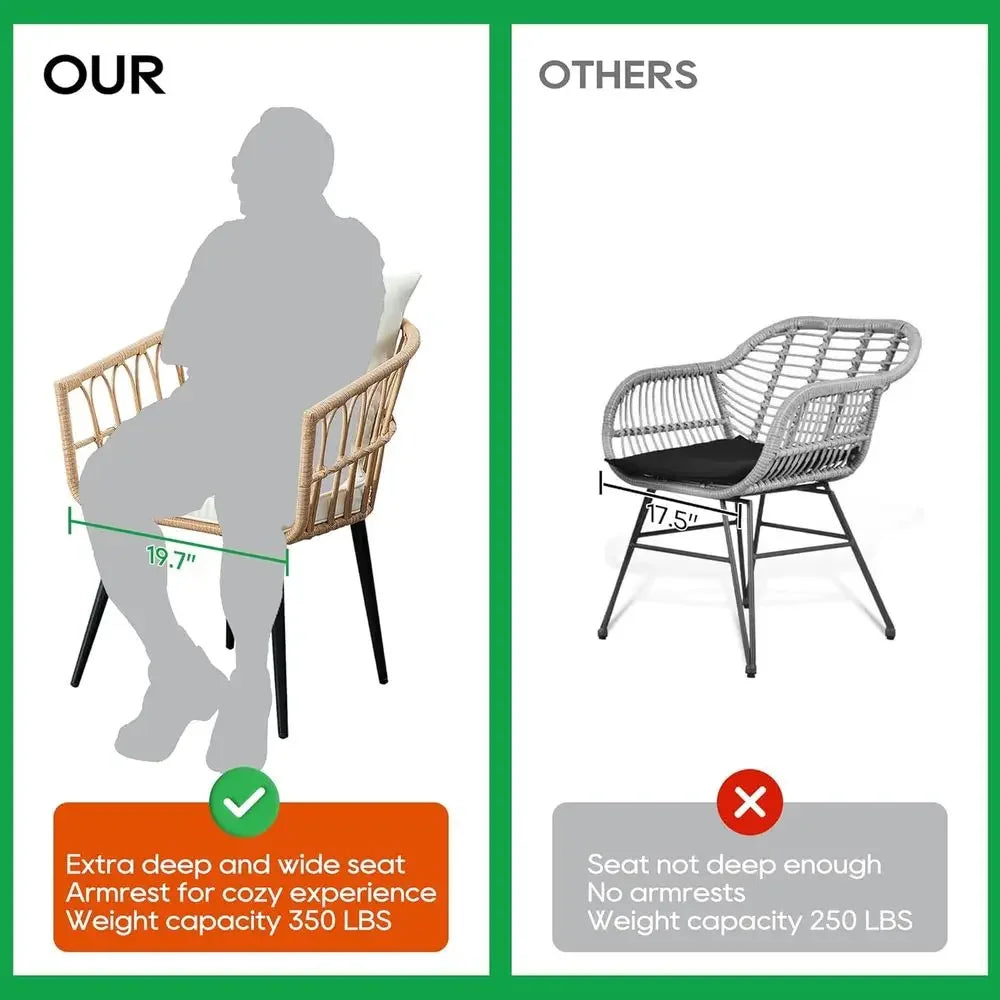 3 Piece Patio Bistro Set, Outdoor Wicker Aparent Balcony urniture Sets, Rattan Table and Chairs Set o 2 or Porch Backyard Lawn P