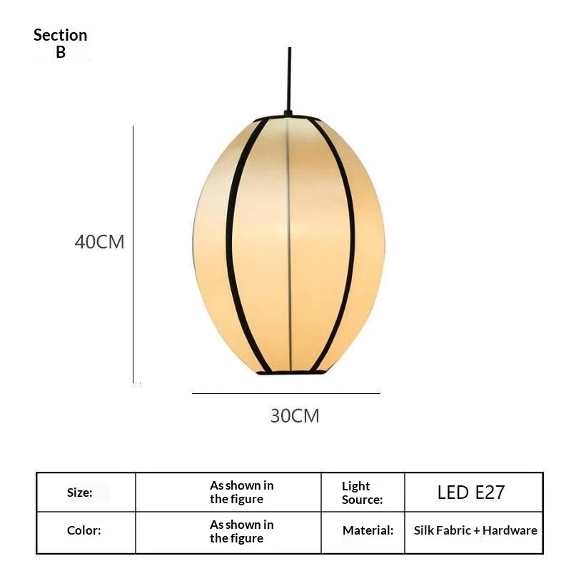 Mid Century Zen Style Satin Fabric Lantern Pendant Light for Restaurant Living Room Bedroom Classical Study Decor Room Decor