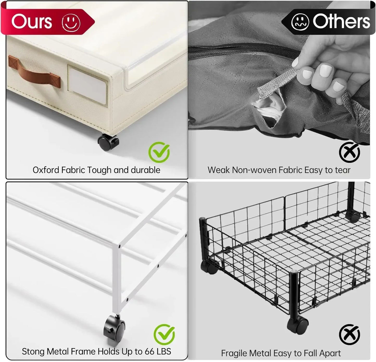 4 Pack Under Bed Storage with Wheels, Under Bed Storage Containers with Lids, Large Under Bed Rolling Storage with Clear Window