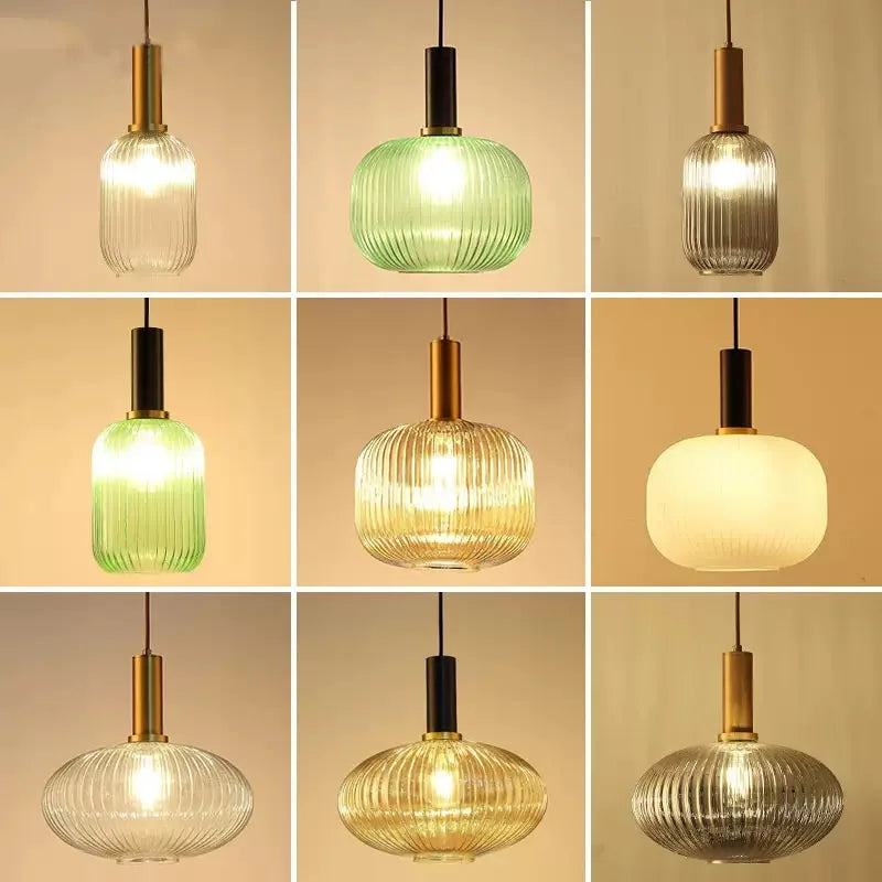 Dropshipping Glass Striped Pendant Lights Nordic loft Dining Room Kitchen Fixtures Ceiling Pendant Lamp Home Decor Hanging Lamp