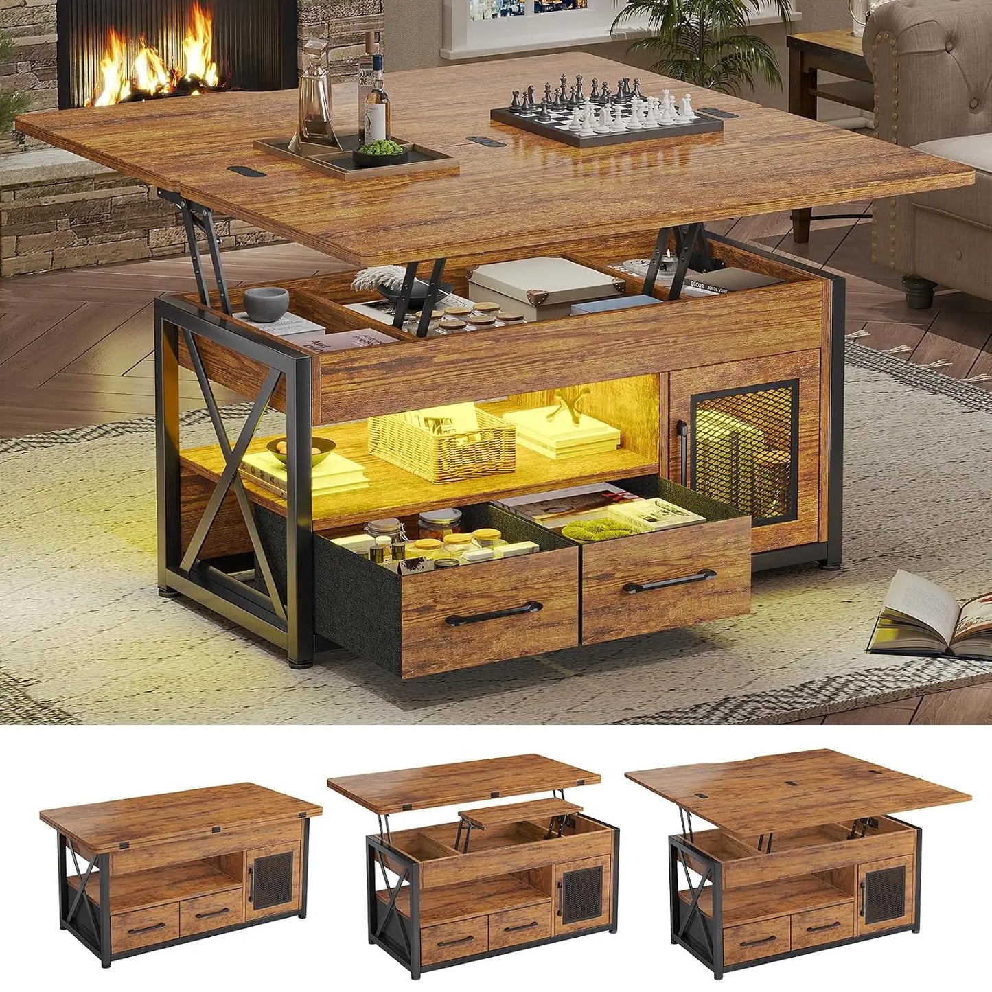 40" Farmhouse 4-in-1 Lift Top Coffee Table with Storage Cabinet for Living Room, Custom