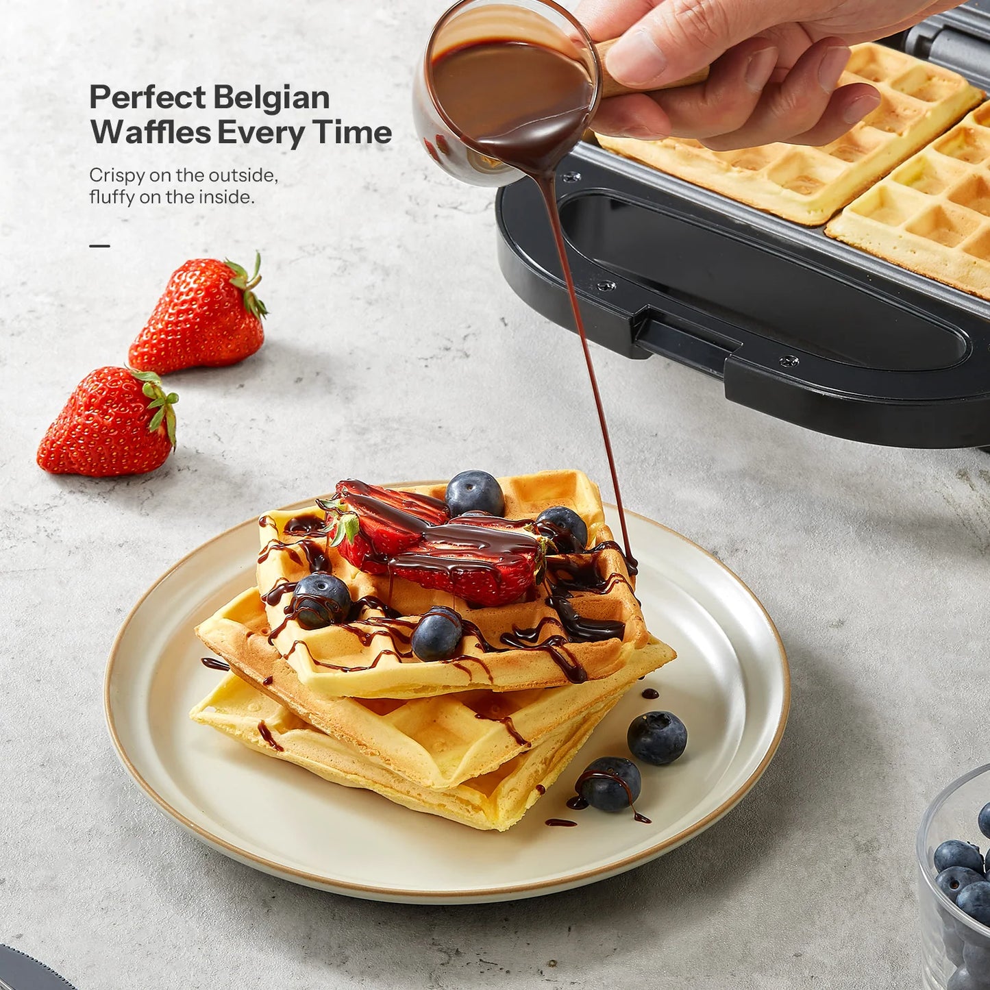 2-Slice Belgian Waffle Maker, Non-Stick Plates, Compact Electric Waffle Iron with LED Indicator, Locking Latch, Easy Clean Breakfast Machine for Home Kitchen