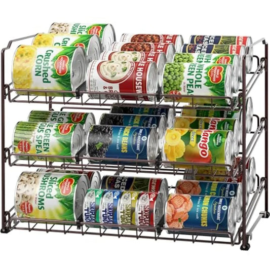 Stackable Can Organizer Rack for Pantry/Cabinet 11.5" D x 17" W x 13.75" H Holds 36 Cans 3-Tier Can Food Storage Dispenser Bron