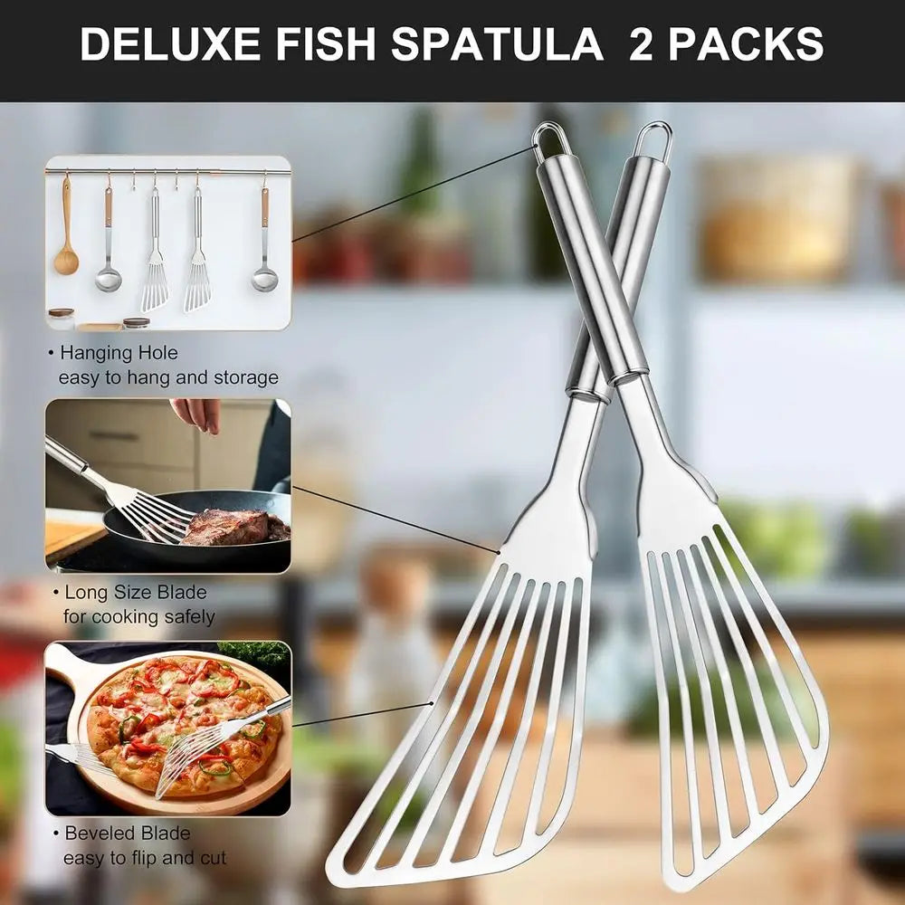 Premium 2-Piece Stainless Steel Turner and Cooking Grilling Spatula