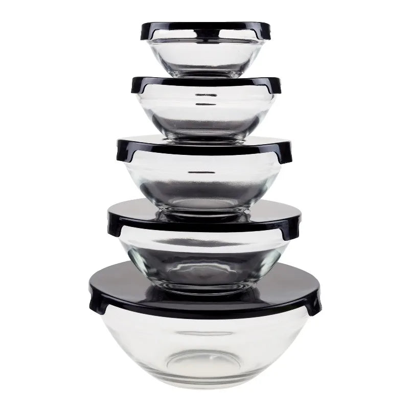 Glass Food Storage Containers with Snap Lids- 10 Piece Set by