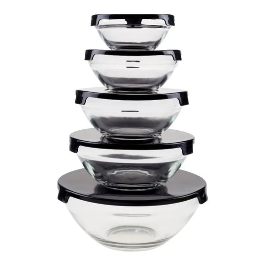 Glass Food Storage Containers with Snap Lids- 10 Piece Set by