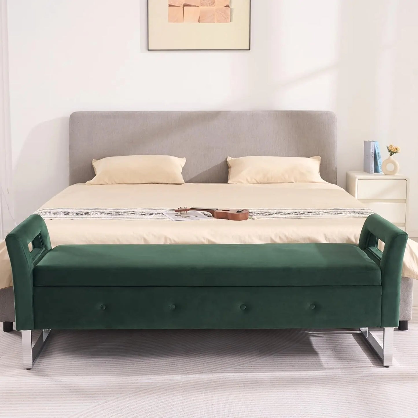 65.35" W Ottoman with Storage Bench for Bedroom End of Bed with Removable Pillows Upholstered Storage Ottoman Bench, Customized