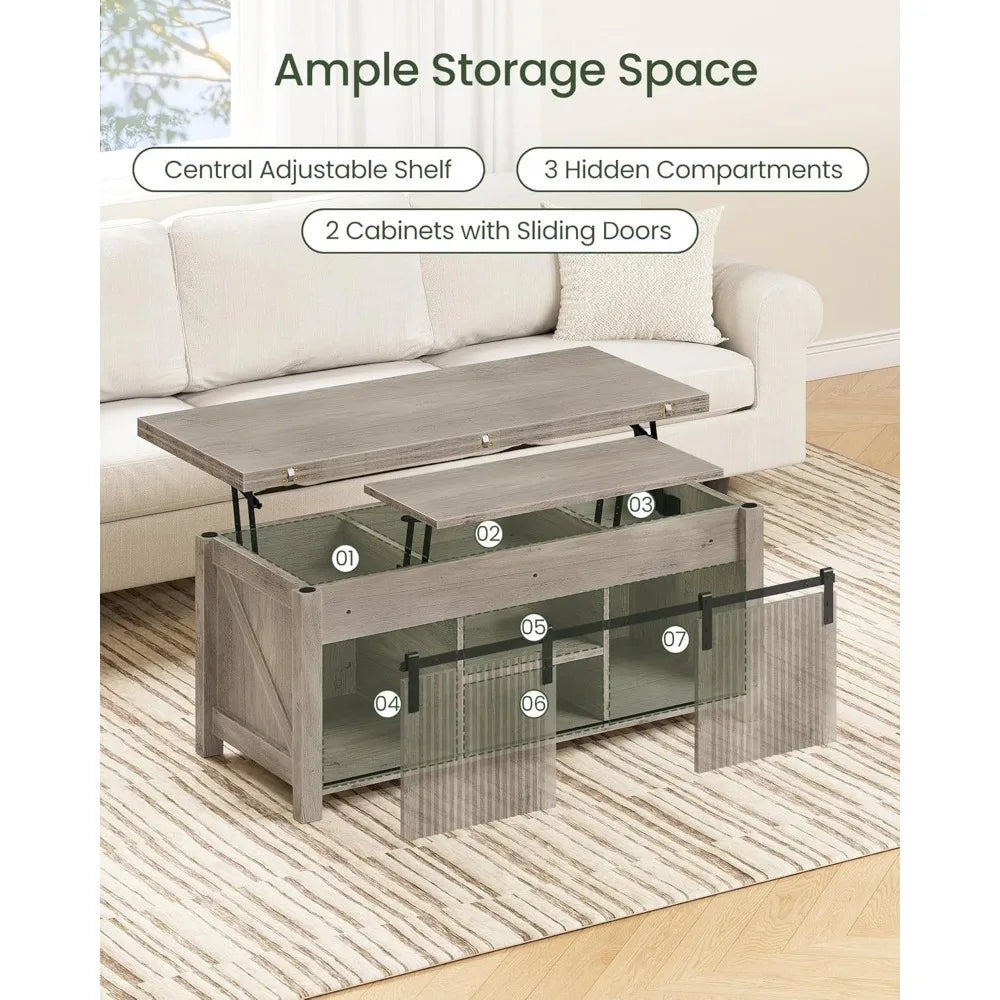 Preferred Lift Top Coffee Table, 4 in 1 Versatile Coffee Table, Farmhouse Convertible Coffee Tables, with Hidden Compartments, w