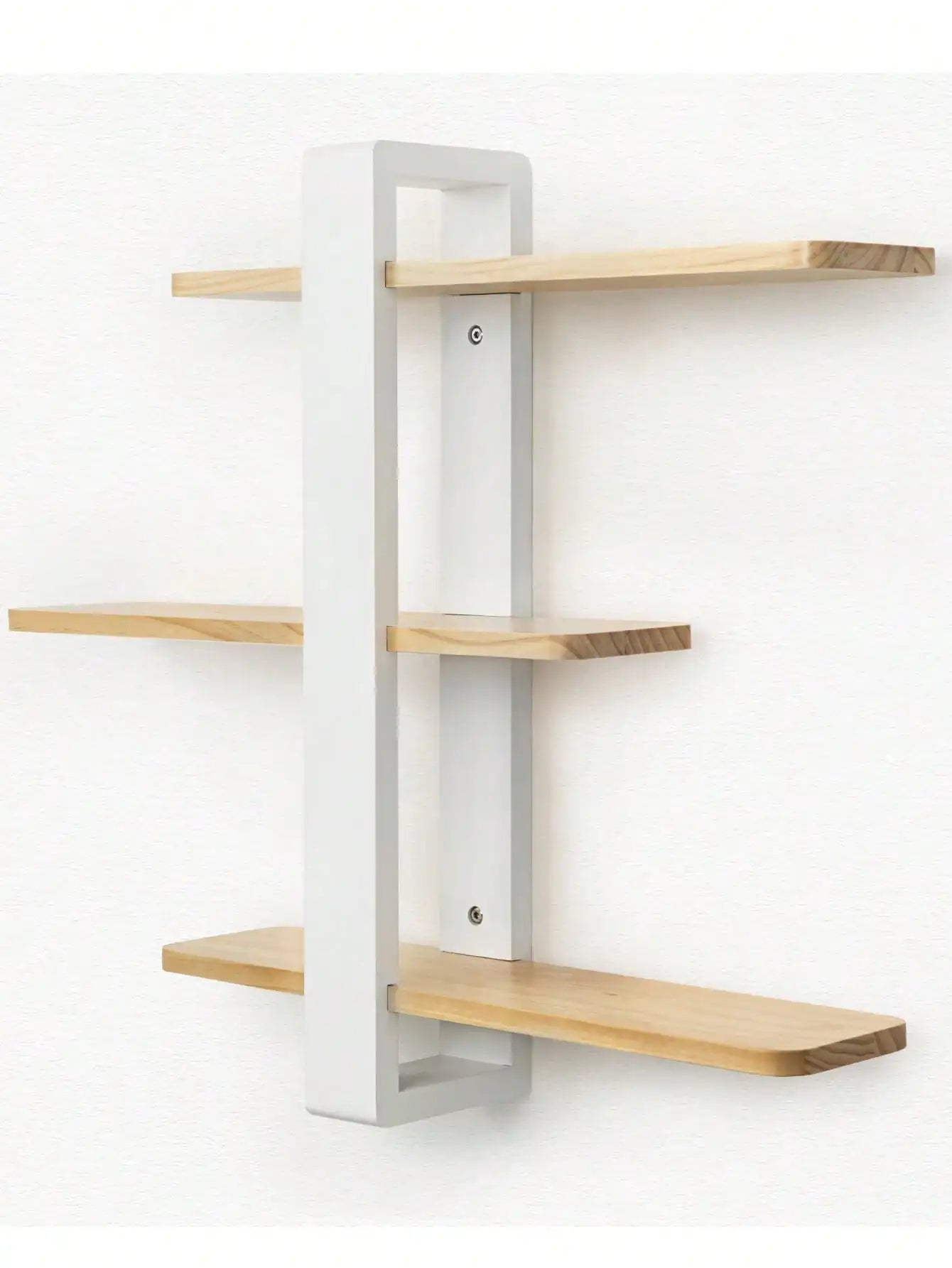 Mid-Century Modern Floating Shelves Set - 3-Tier Walnut Finish Large Wall Shelf, 20in Plant & Photo Display Storage For Living