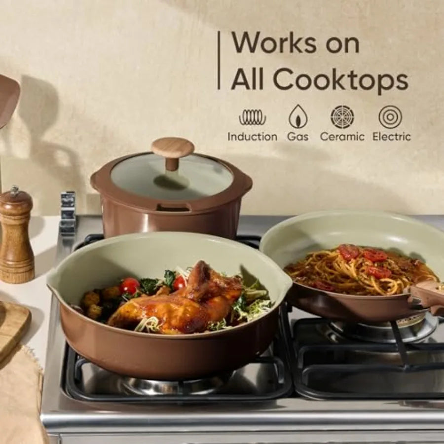 Ceramic Cookware Set, Pots and Pans Set Non Stick with Detachable Handle, RV Kitchen Cooking Set, Induction and Oven Safe, PFAS