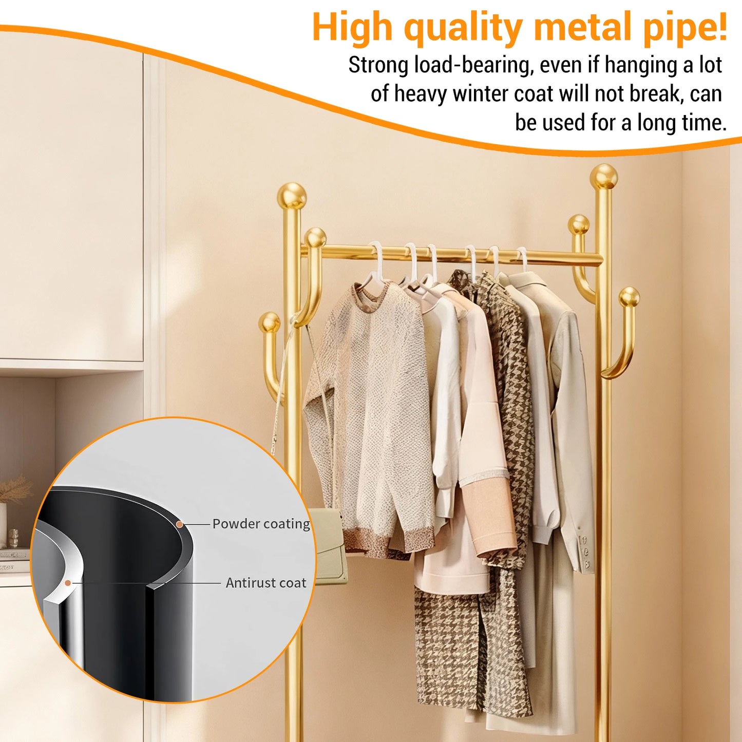 Clothes Rail Movable Clothes Hanging Coat Rack with Storage Basket for Hanging Clothes Coats Dresses for Bedroom Closet Laundry