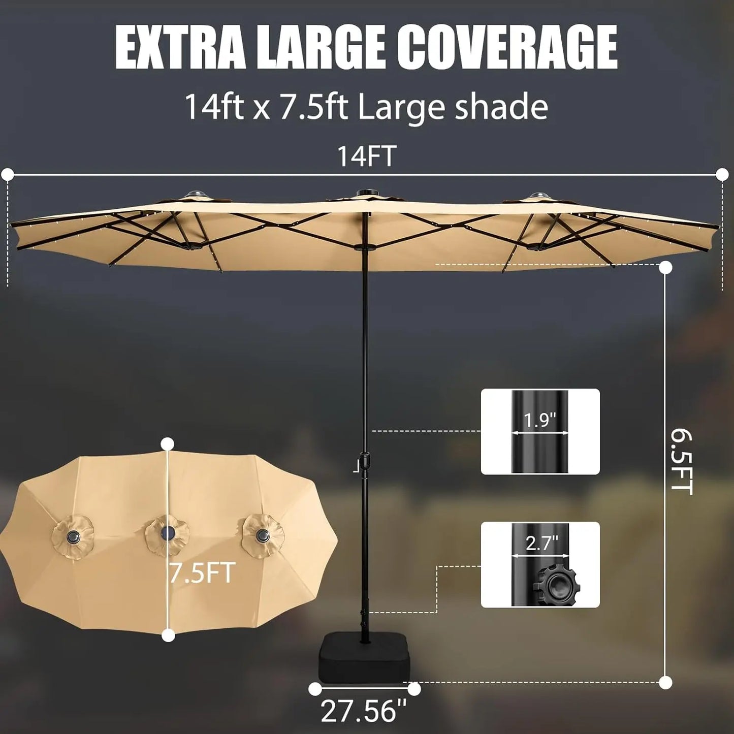 14FT Double-Sided Patio Umbrella with Base Included, Large Outdoor Rectangular Market Umbrella for Backyard,, Customized