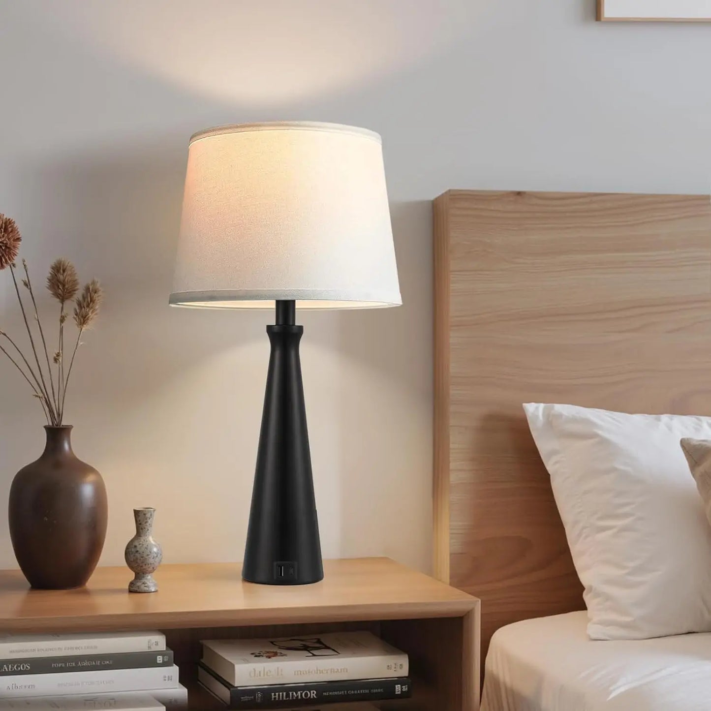 Modern Table Lamps Set of 2 - Touch Bedside Lamp with Dual USB C+A, 3-Way Dimmable Nightstand Lamps for Living Room Bedroom End