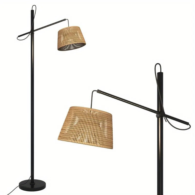 Arched Standing Lamps with Foot Switch- Woven Lampshade Floor Lamps with LED Bulb, Ideal for Living Rooms, Bedrooms, and Offices