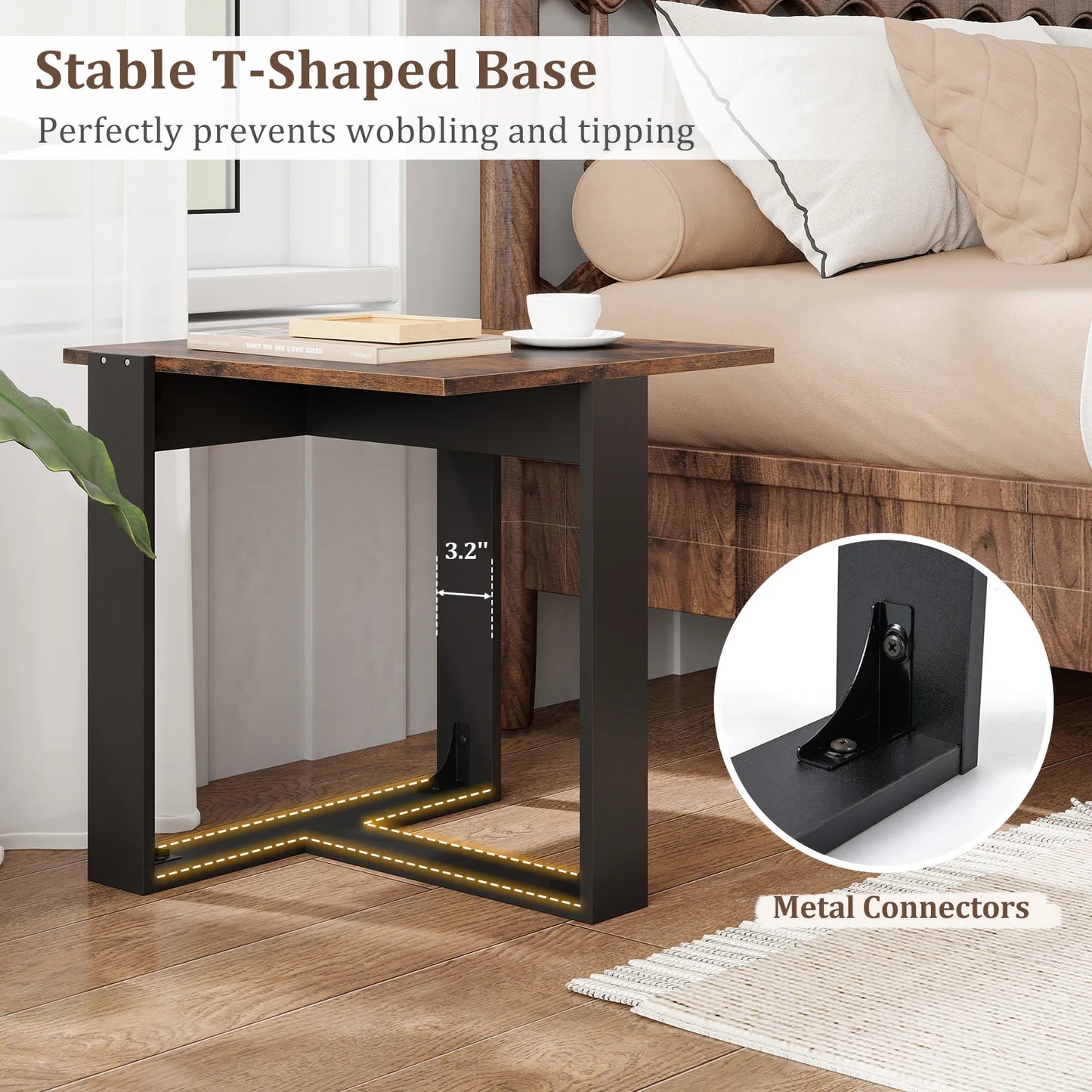 End Table, Industrial Sofa Side Table with Metal Frame for Small Space, Bedroom