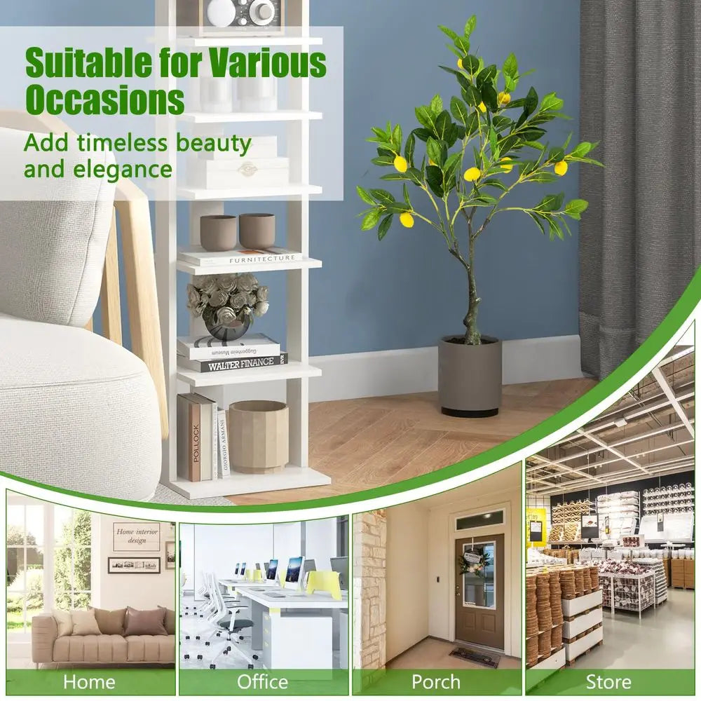 Artificial Lemon Tree, 32 Tall Fake Lemon Plant, Pre Potted Faux Lemon Tree with Cement Pot, Plastic Lemon Fruit Tree for Home