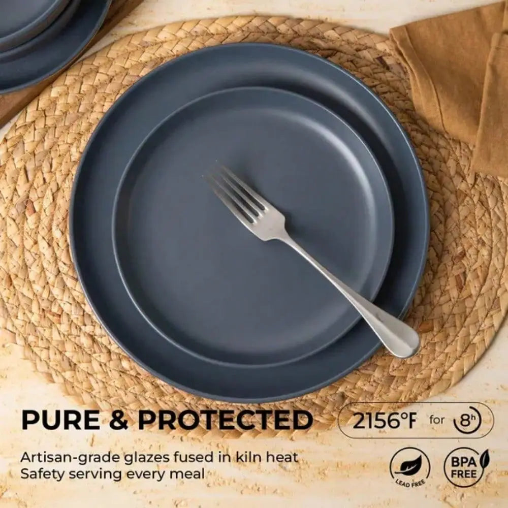 12-Piece Stoneware Dinnerware Sets With Mugs | Microwave & Dishwasher Sa Fe | Stackable Matte Glaze Kitchenware For 3