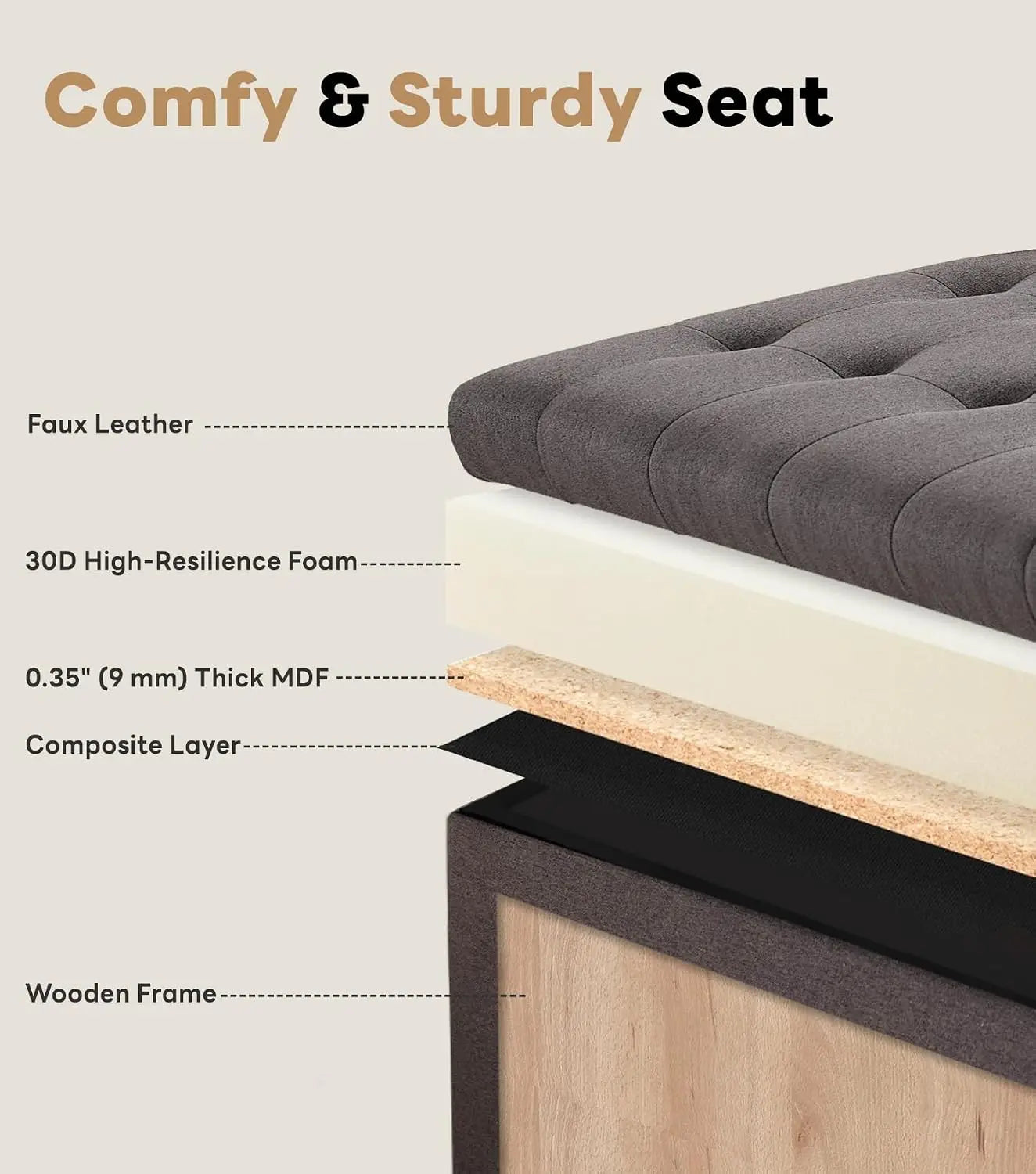 Large Square Storage Ottoman Tufted Upholstered Coffee Table Lift Top Wooden Legs Oversized Toy Box Living Room, Customized