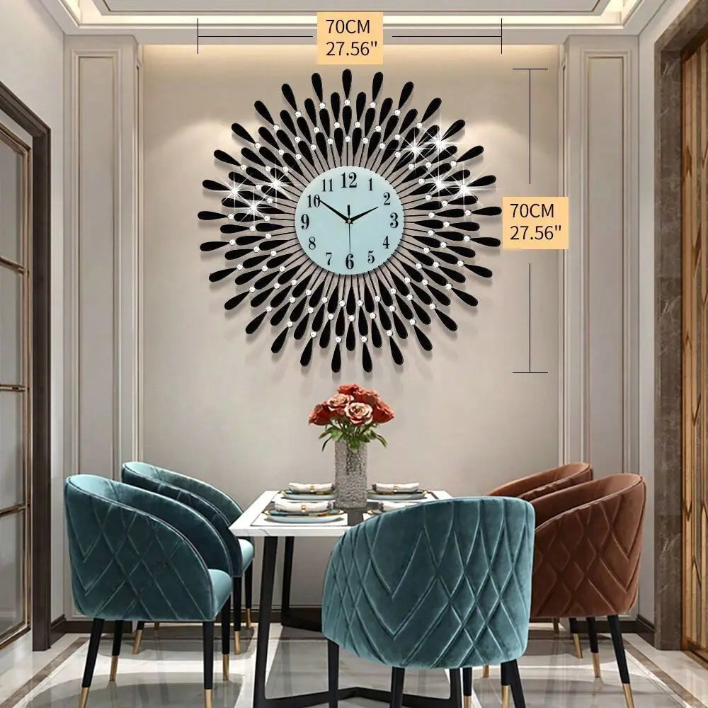 27 Inch Luxury Large Wall Clock For Living Room Decor Non-Ticking Quiet Decorative Metal Crystal Wall Clocks Modern Bling Big D