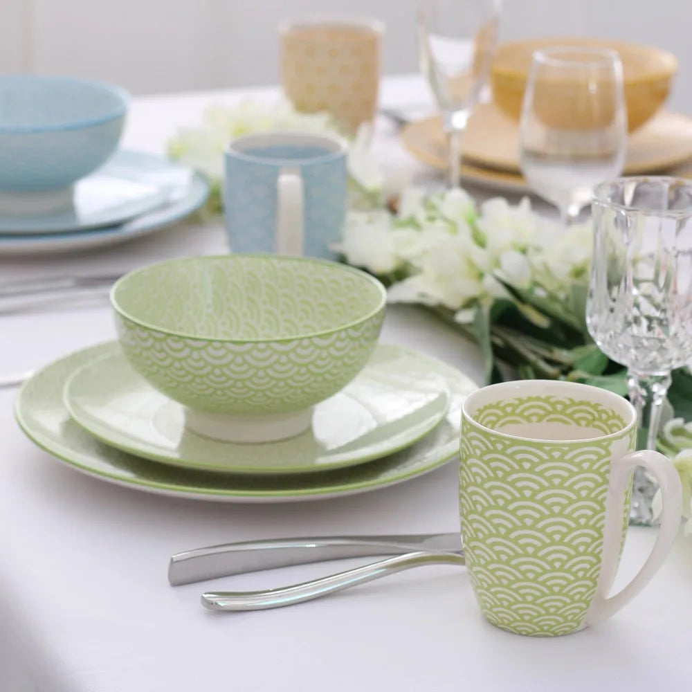 Vancasso Natsuki 16 Pieces Porcelain Multi-Colour Japanese-style Dinnerware Set with 4PCS Dinner Plate Dessert Plate Bowl Mug