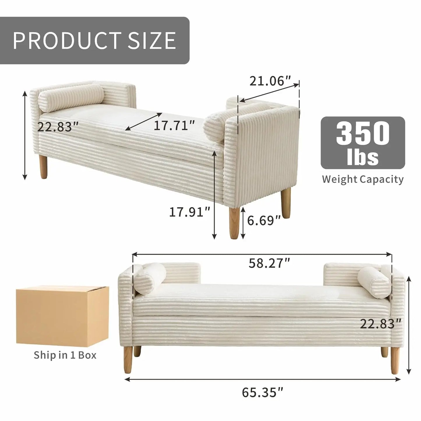 65.35" W Ottoman with Storage Bench for Bedroom End of Bed with Removable Pillows Upholstered Storage Ottoman Bench, Customized