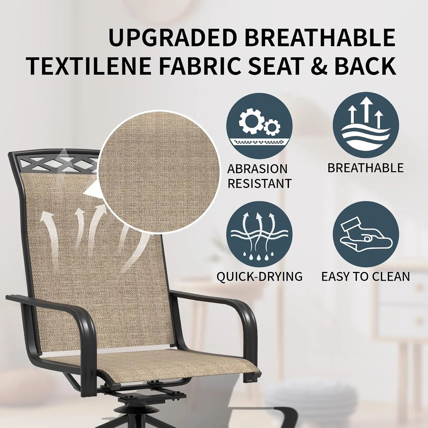 Patio Swivel Chair Set of 2, Outdoor Swivel Rocker Dining Chairs Set of 2, High Back Swivel Dining Chairs，