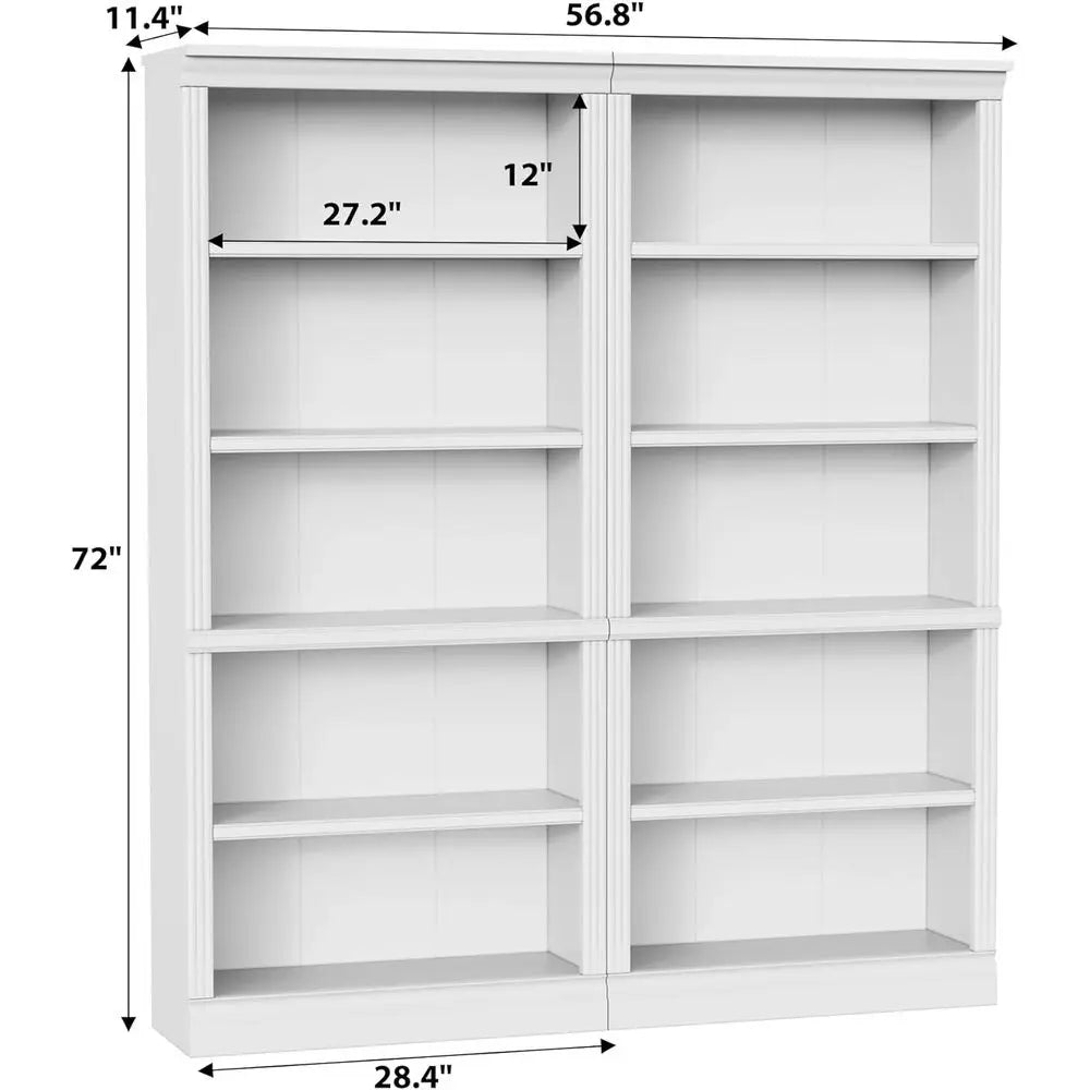 5-Shelf Tall Bookcase 71, White Wood Open Display Floor Bookshelf, Large Storage Organizer for Home, Bedroom, Living Room, Set o