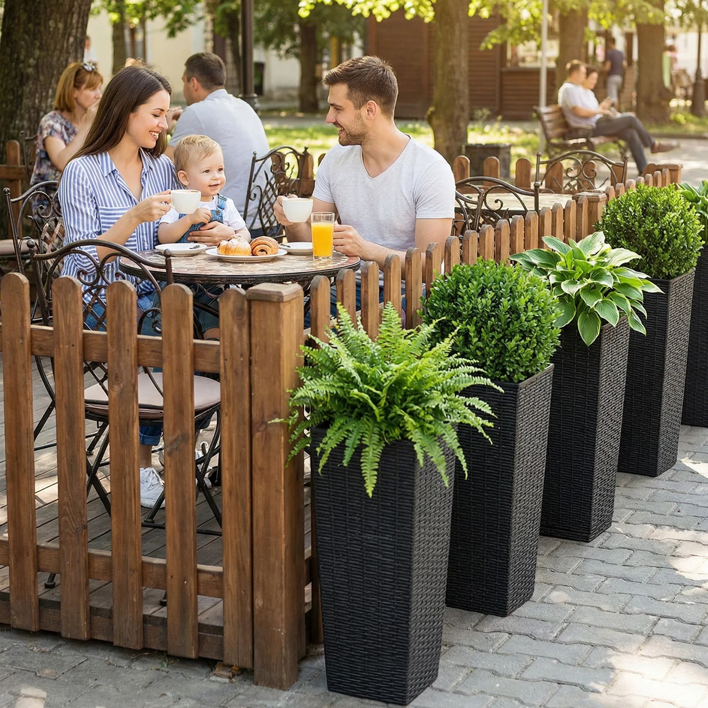 2pcs Resin Tall Plant Pots Large Tapered Flower Pots with Drainage Holes Removable Inner Pot for Garden Patio Porch Backyard