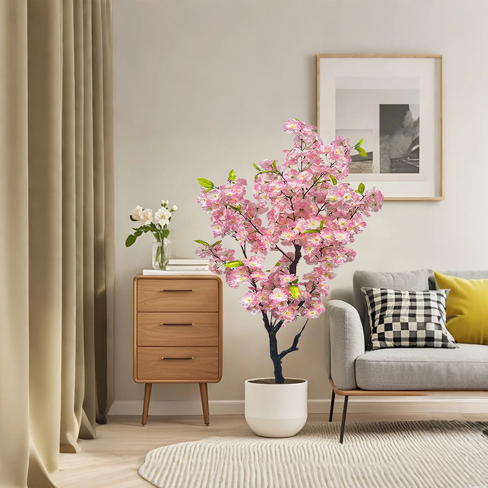 Artificial Cherry Blossom Tree 5FT Tall Potted Faux Cherry Blossom Tree In Pot Fake Cherry Blossom Tree For Home Office Decor