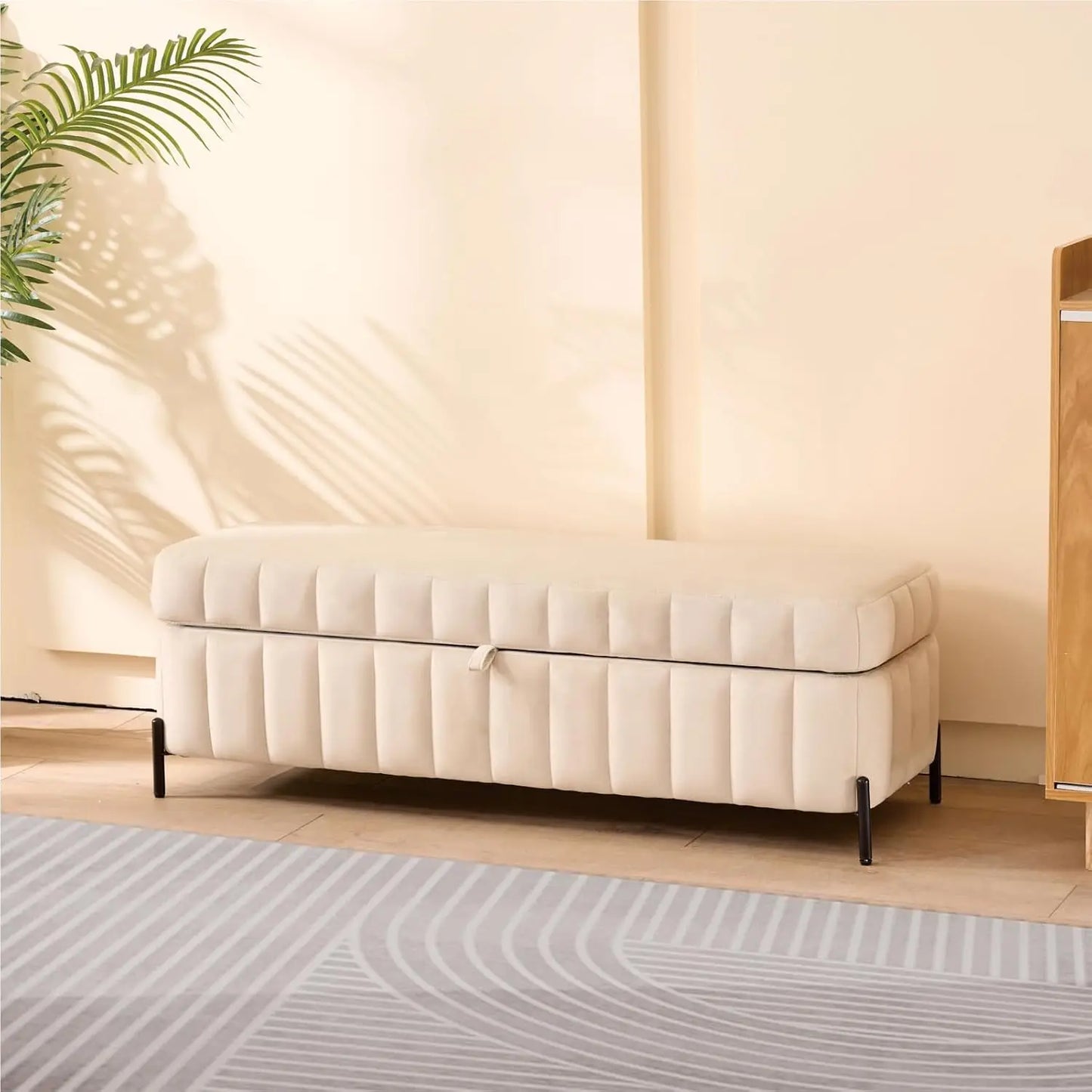 65.35" W Ottoman with Storage Bench for Bedroom End of Bed with Removable Pillows Upholstered Storage Ottoman Bench, Customized