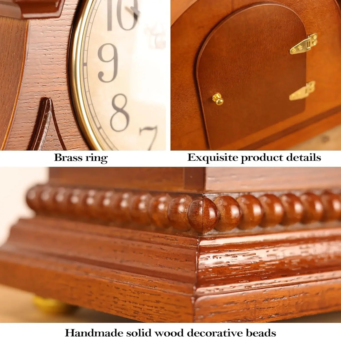 Bestseller® Grandfather Mantel Clock with Hour/Quarter-Hour Chime, Elegant Wooden Frame, Table Clocks Battery Operated, Desk She