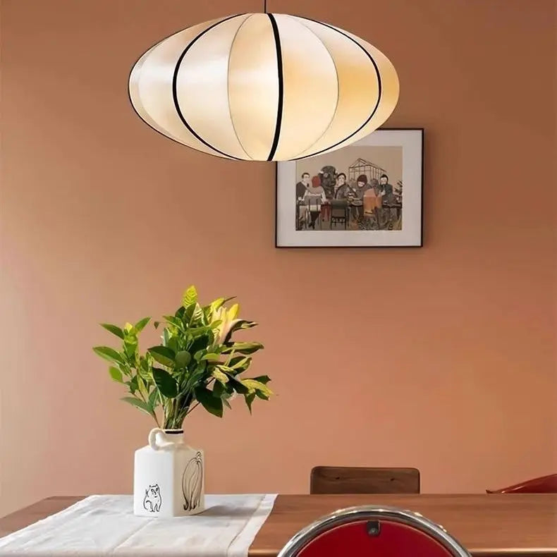 Mid Century Zen Style Satin Fabric Lantern Pendant Light for Restaurant Living Room Bedroom Classical Study Decor Room Decor