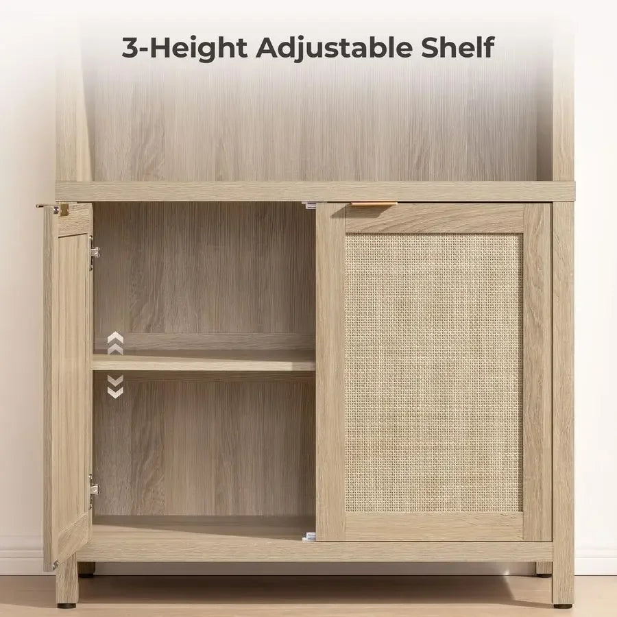 Book Shelf Arched Cabinet Bookshelf Arch 84.2 Tall Bookcase 5 Tier Large Bookshelves with Doors Storage Rattan Boho Wide Book S