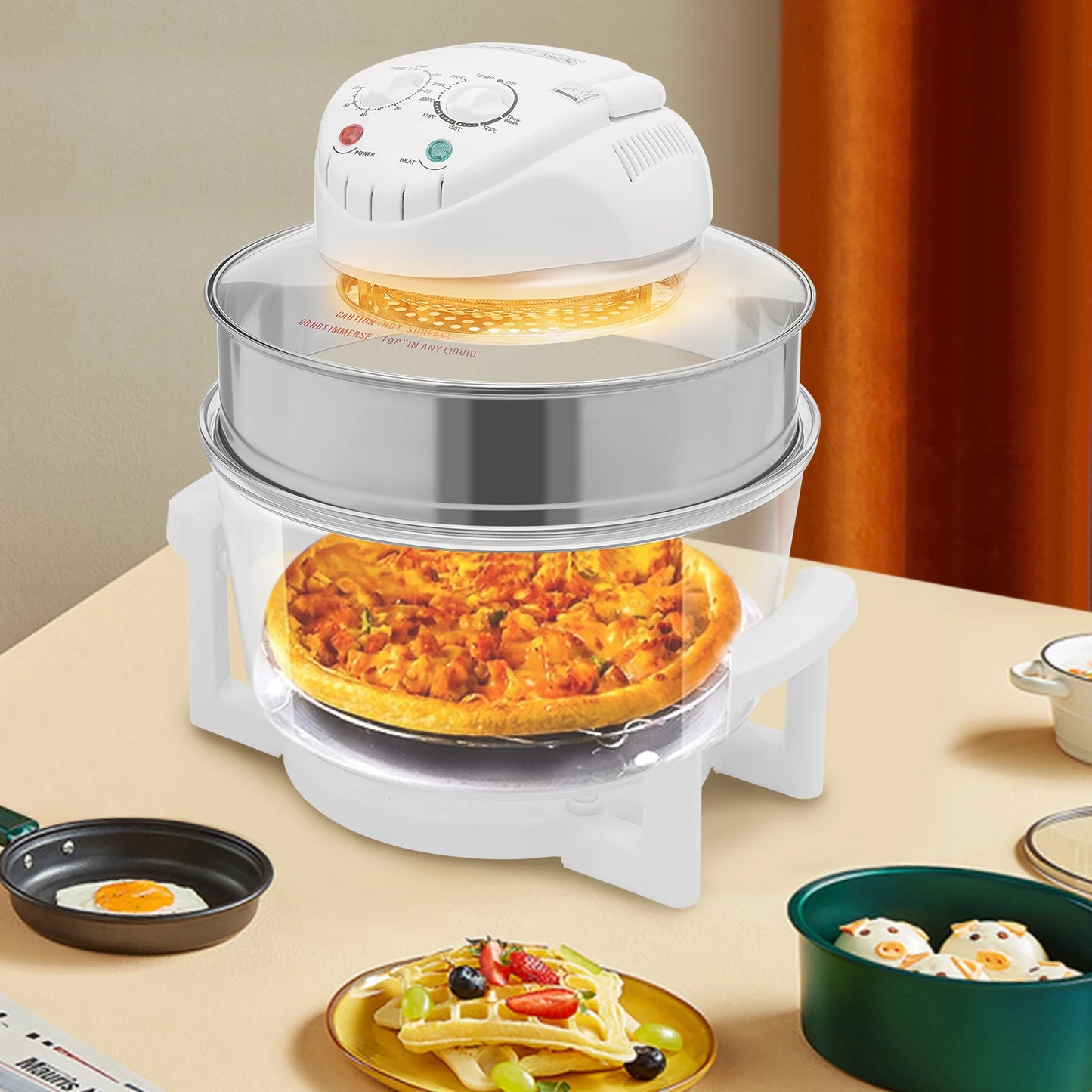 17L Airy Fryer, Adjustable 1400W Glass Air Fryer, 360° Viewable Airy Fryer with Expansion Ring Multifunctional Cooker