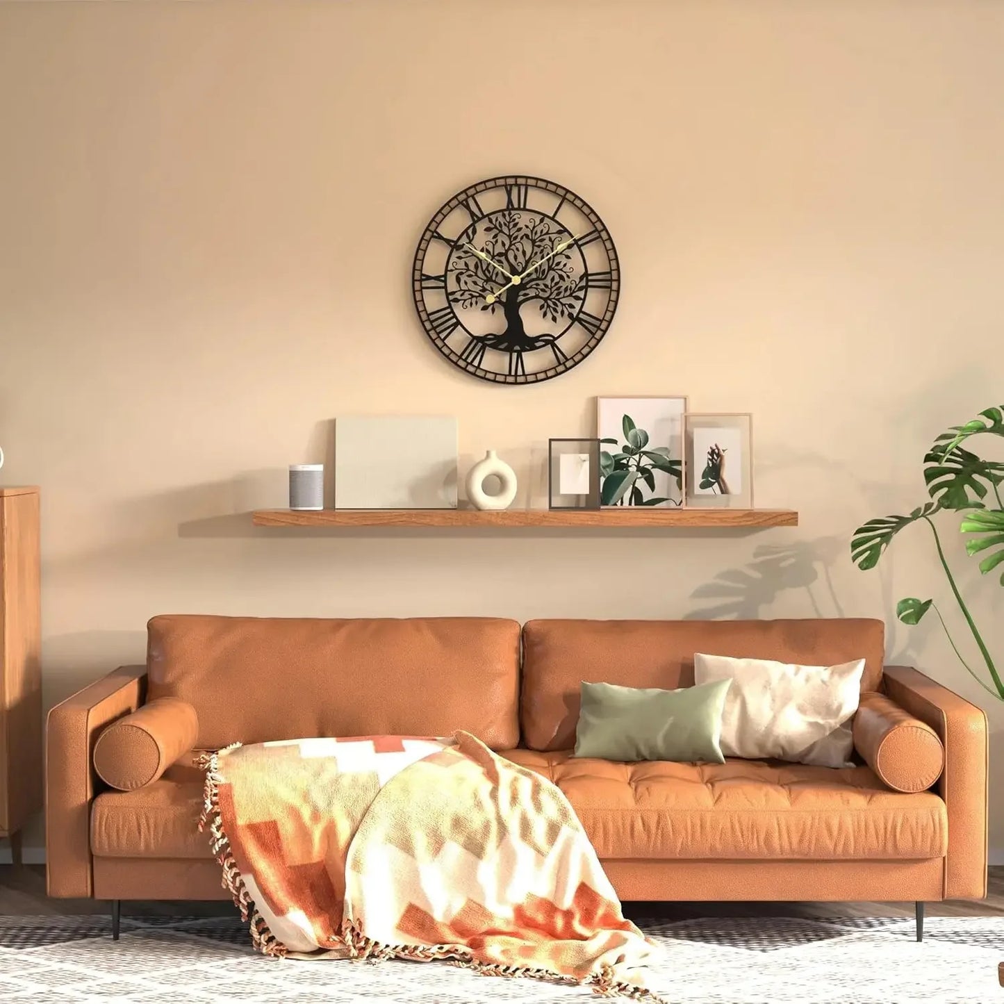Activity priceRustic Large Wall Clock: 27Inch Farmhouse Tree of Life Metal with Wood Frame - Vintage Battery Operated Wall Clock