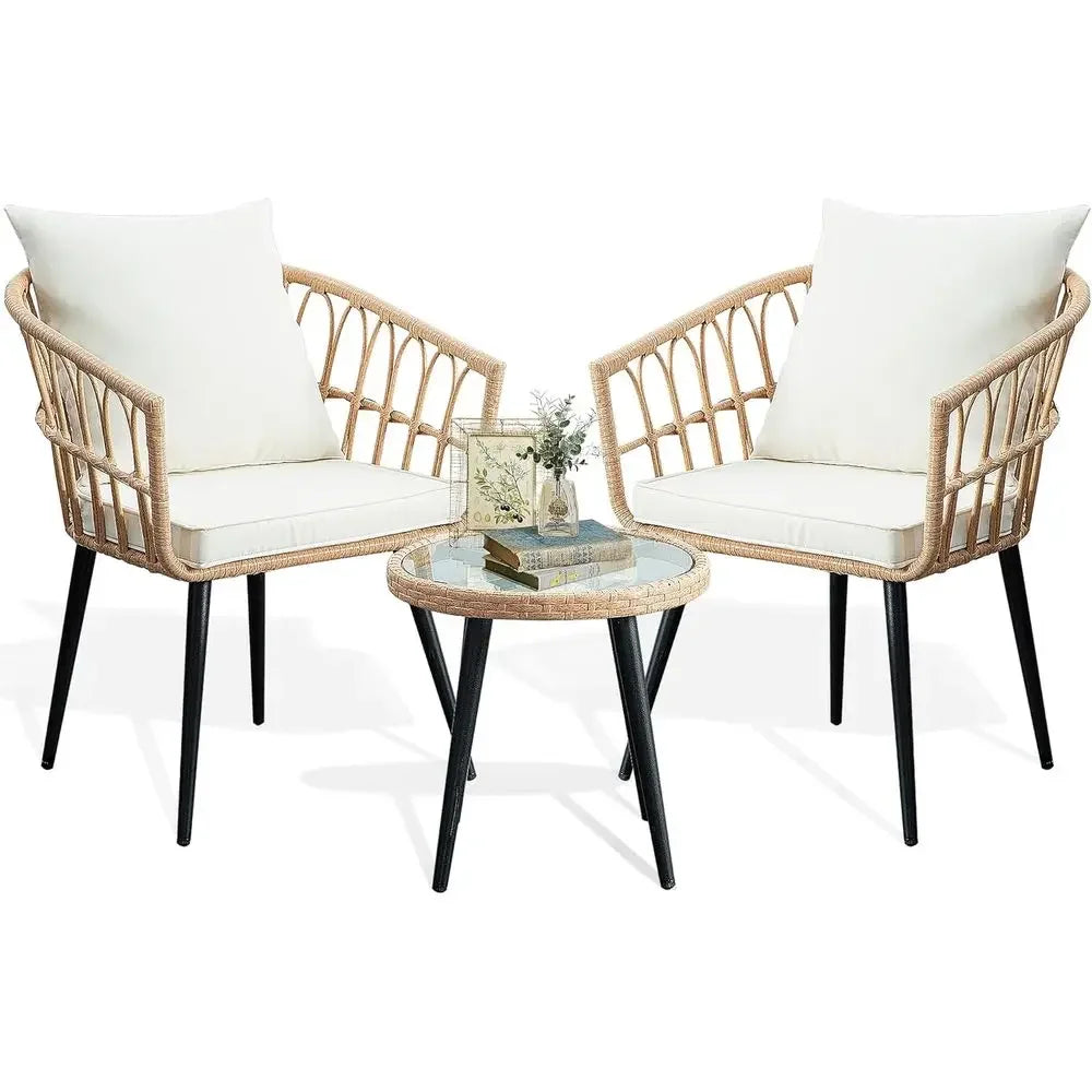 3 Piece Patio Bistro Set, Outdoor Wicker Aparent Balcony urniture Sets, Rattan Table and Chairs Set o 2 or Porch Backyard Lawn P