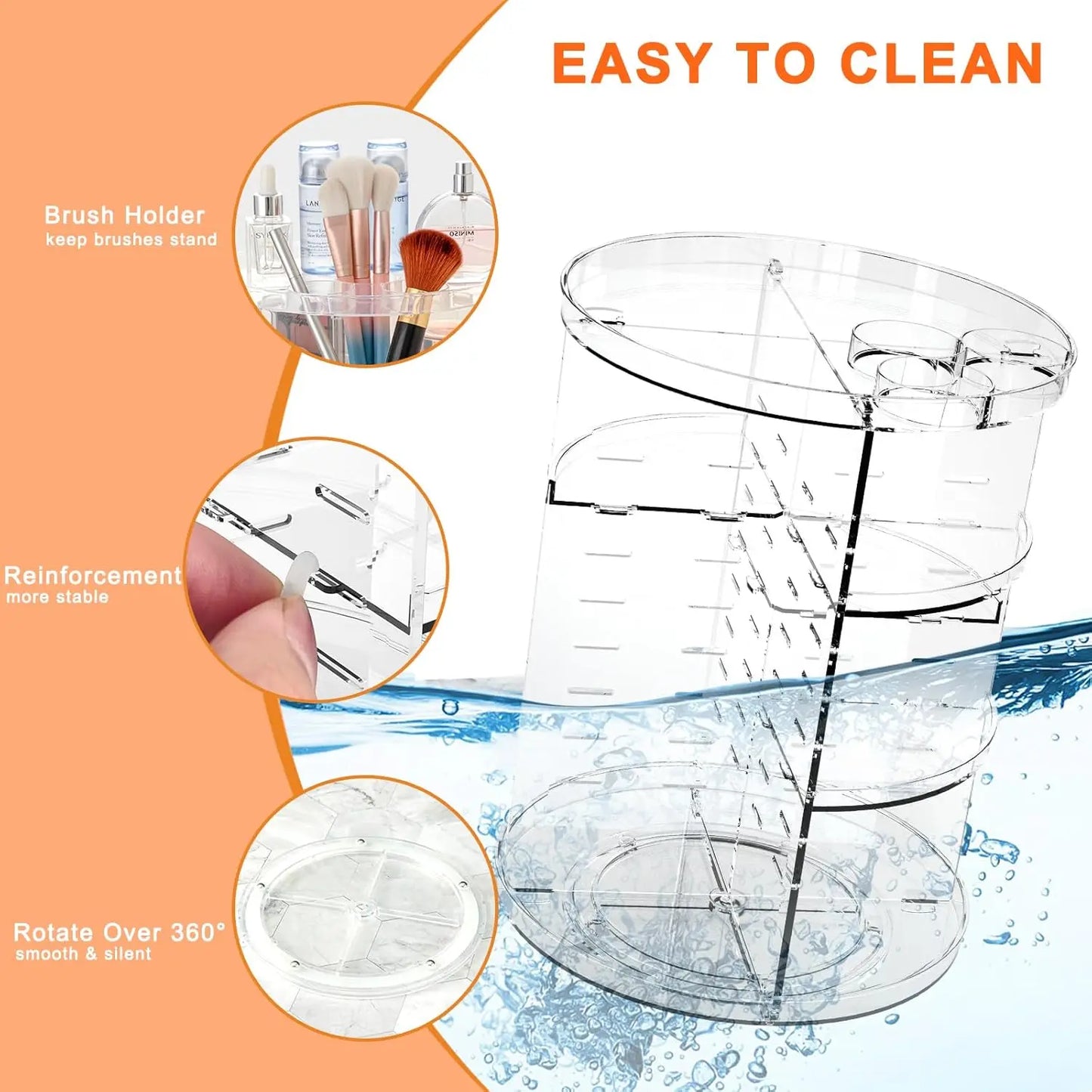 Rotating Makeup Organizer, DIY 8 Adjustable Layers Spinning Skincare Storage, Cosmetic Display Case with Brush Holder and Perfum