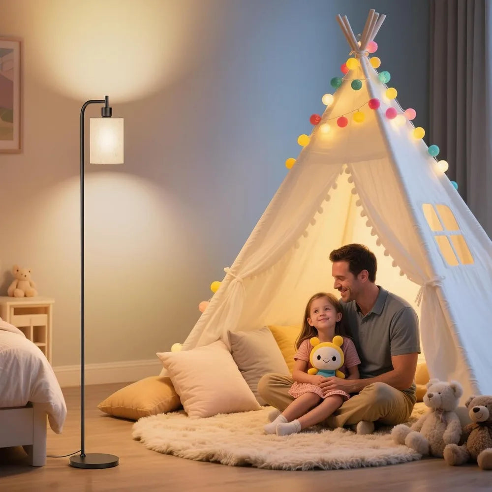 Dimmable Linen Shade Floor Lamp with Remote Control and 3 Color Options