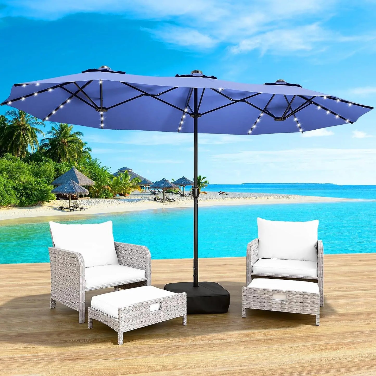 14FT Double-Sided Patio Umbrella with Base Included, Large Outdoor Rectangular Market Umbrella for Backyard,, Customized
