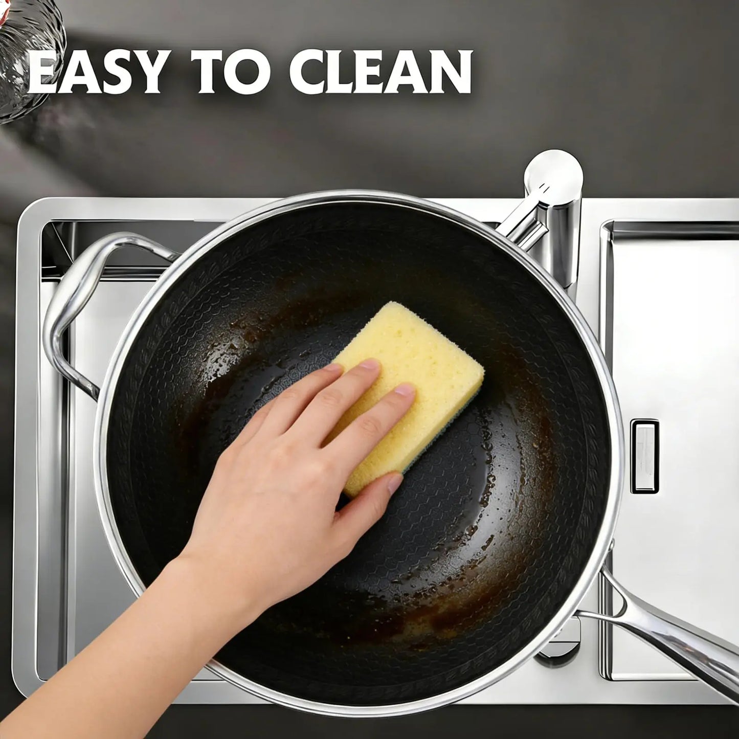 12 Inch Stainless Steel Wok Pan,4L Fry Pans Nonstick with Snowclad Technology,Induction Cooking Pan with Lid Free Cookware