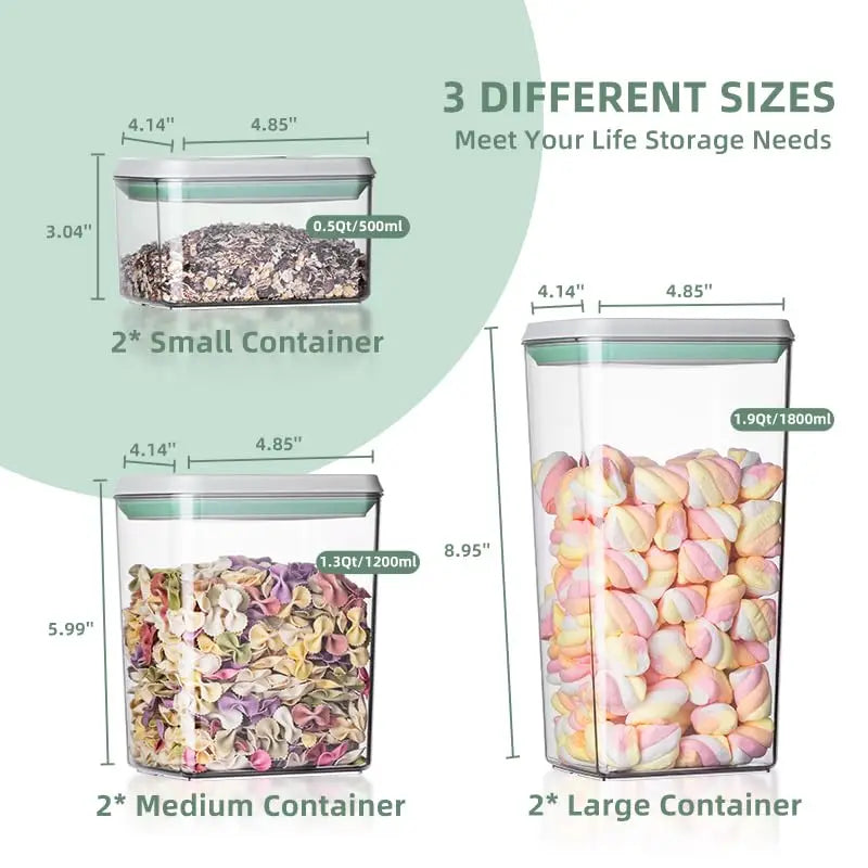 Ankou 6Pcs Airtight Food Storage Containers BPA-Free Pop Lids Stackable Kitchen Pantry Organizer for Cereal Flour Sugar