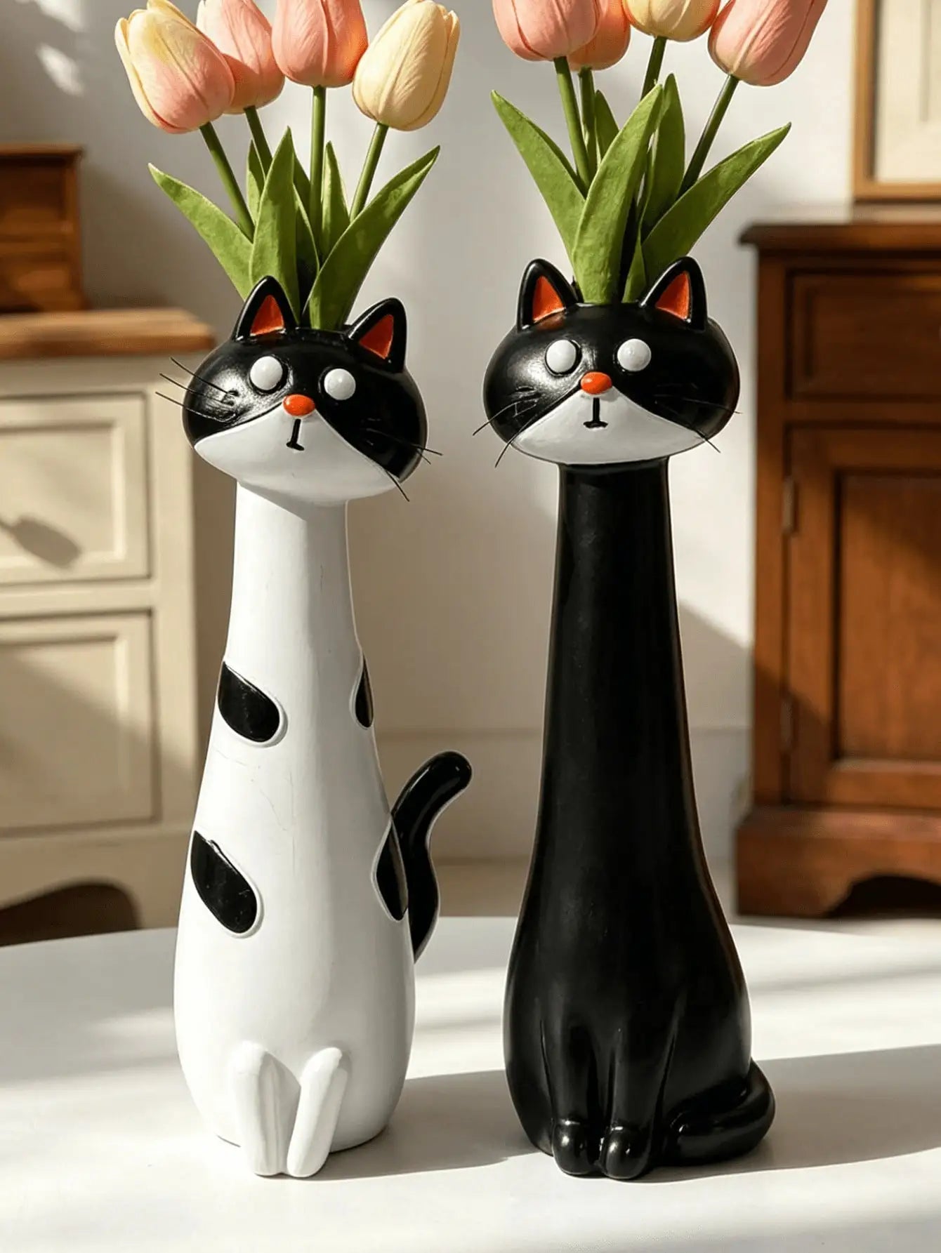 1Pc Healing Cartoon Cat Shaped Resin Vase - Creative Cute Pet Flower Vase, Fun Atmosphere Decor For Living Room & Desktop | Home