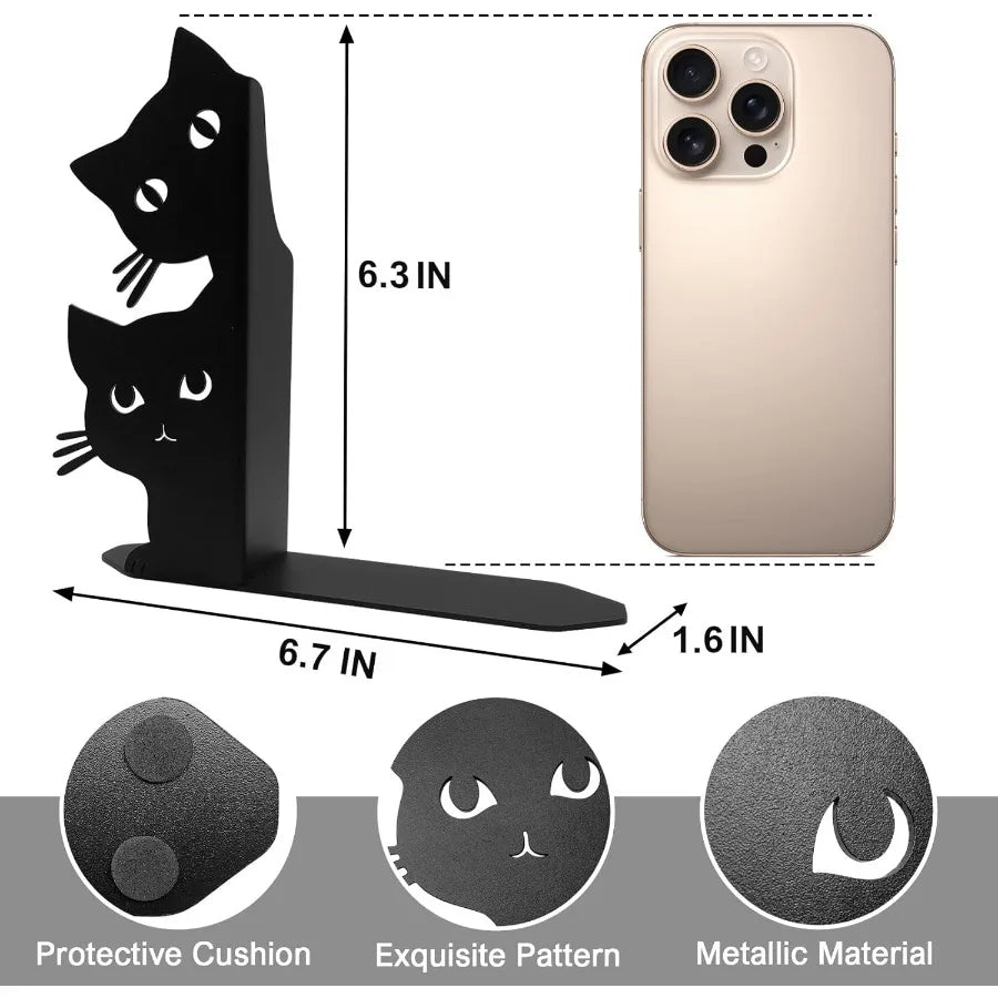 Peeping Cat Bookends for Shelves Decorative Metal Book Ends for Heavy Books Book Stopper for Office Home Cute Desk Bookshelf De