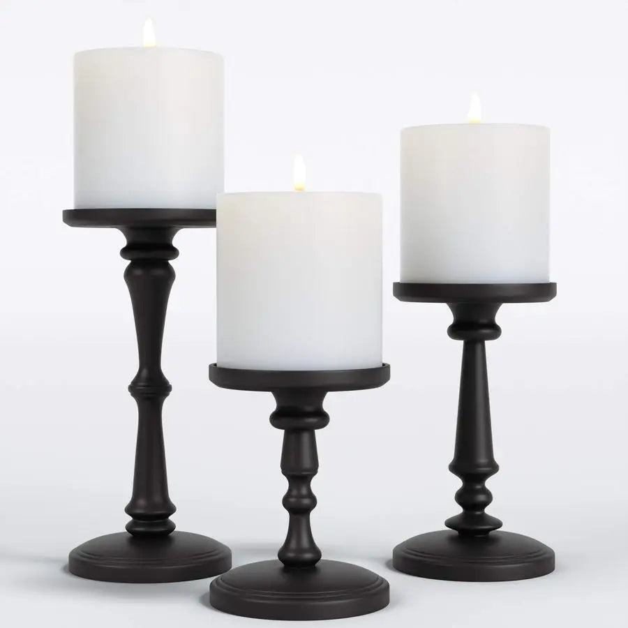 Black Candle Holders Set of 3 Metal Candle Holders for Pillar Candles amp LED Flameless Candles 6, 8 amp 10 Inch Tall Decorative