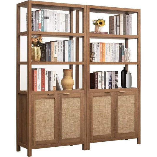 Bookshel 5 Tier Book Shel Rattan Boho 71" Tall Bookcase with DoStorage Shelves Large Bookshelves armhouse Bookcases ry B