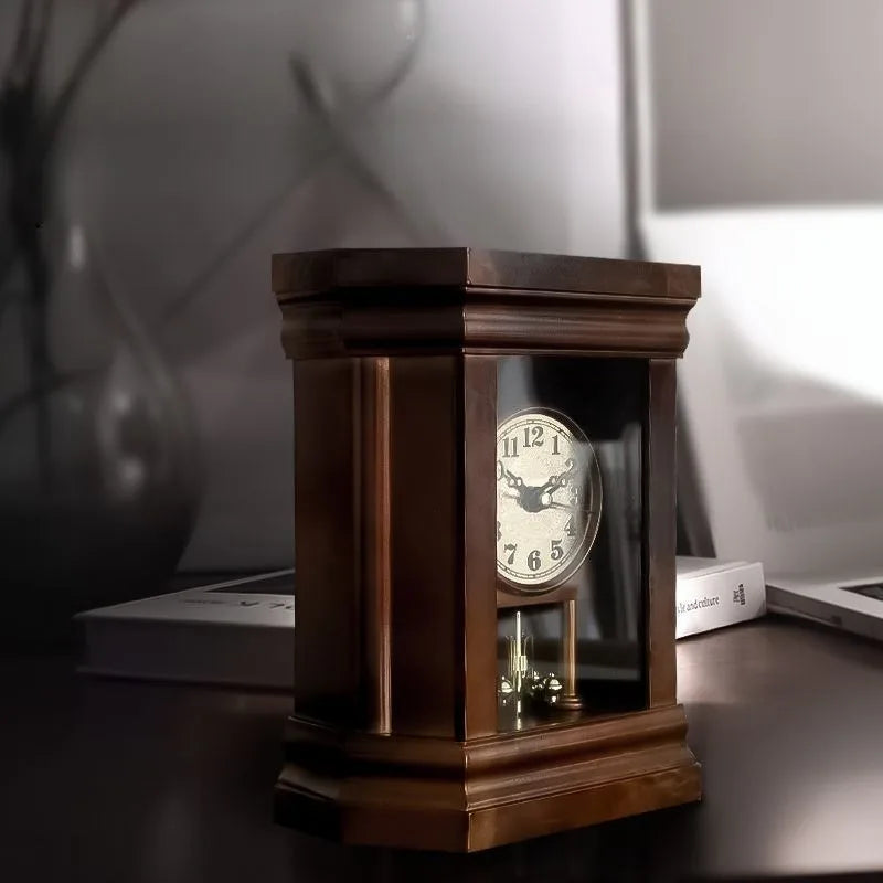 Simple Metalline Silent Desktop Clock Creative Retro Luxurious Multifunctional Table Clock Modern Living Room Desk Clock
