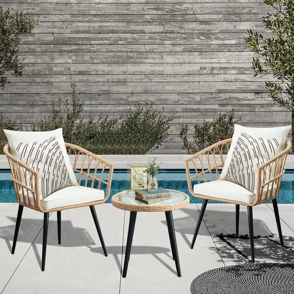3 Piece Patio Bistro Set, Outdoor Wicker Aparent Balcony urniture Sets, Rattan Table and Chairs Set o 2 or Porch Backyard Lawn P