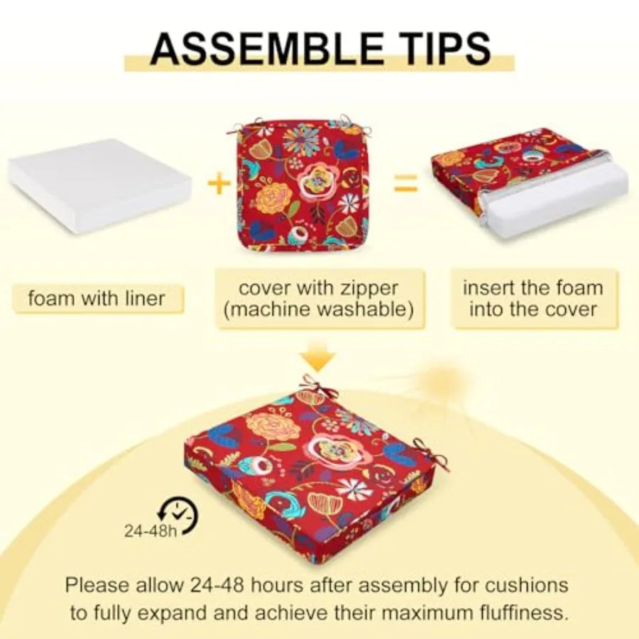 Outdoor Chair Cushions Set of 4 Waterproof 19" x 19" x 3" Patio Chair Cushion with Non-Slip Ties and Handle Square Outdoor Cush