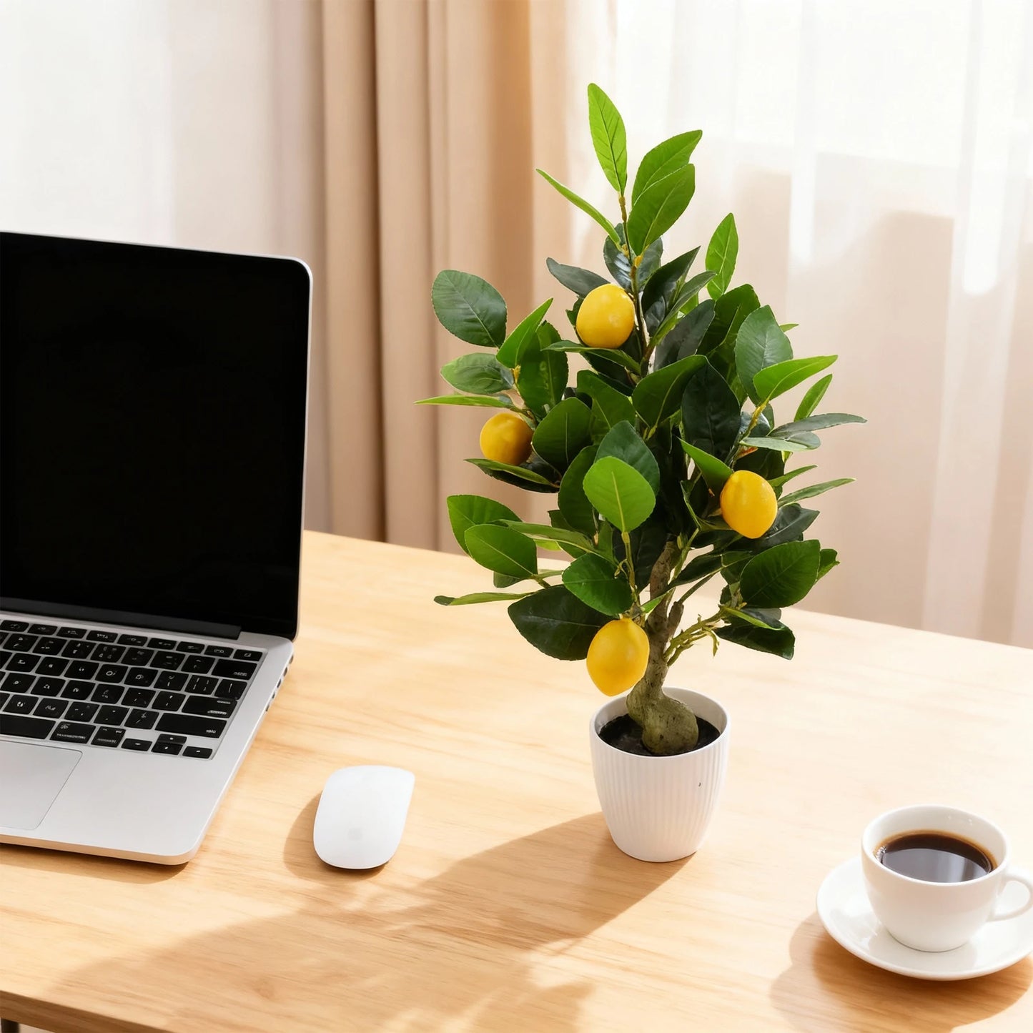 2pcs Artificial Lemon Tree 50cm Fake Orange Tree Faux Plants Citrus Tree with Pot for Home Living Room Table Desk Decoration